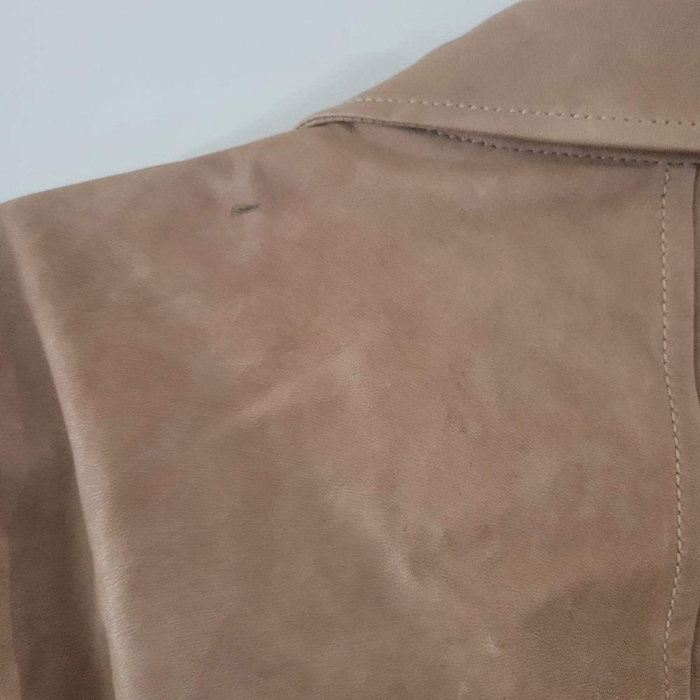 Vintage Escada Leather Jacket Luxury Lamb skin leather Beige Sz 42 - Picture 6 of 10